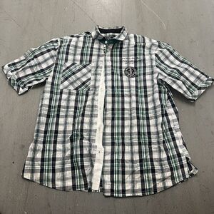 Eight 732--Men's Short Sleeve Button Front Shirt Green and White‎ 3XL